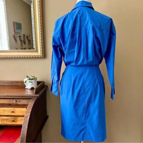 Max Mara Poplin Shirt Dress Royal Blue Long Sleeve Side Tie Button Front Size 4 - Picture 6 of 11